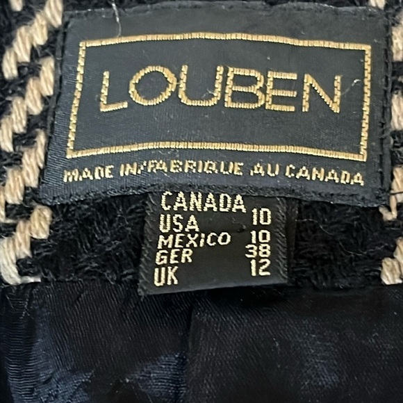LOUBEN Virgin Wool Coat Tailored Lapel Collar Button Houndstooth Size 10 Vintage - Picture 6 of 9